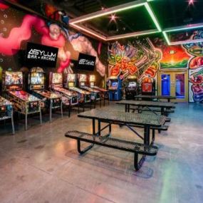 Asylum Bar + Arcade offers a variety of pinball, arcade games, and board games for all interests.