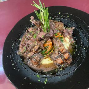 Grill lamb chops with mix mushrooms sauce and red wine sauce