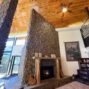 Pasadena Villa Smoky Mountain Lodge: Interior photo of the fireplace in the living room of our residential psychiatric treatment center.