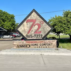 72 Degrees Heating, Cooling, Plumbing & Electrical building sign