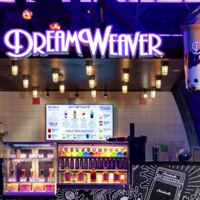 Stop by Dreamweaver Milk & Boba Bar for all your refreshment needs. Be sure to stick around for the lights and ambiance!