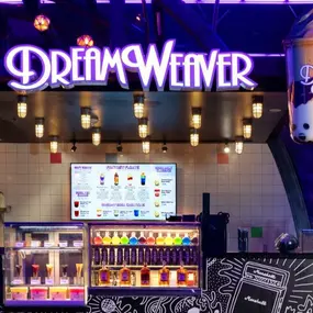 Stop by Dreamweaver Milk & Boba Bar for all your refreshment needs. Be sure to stick around for the lights and ambiance!