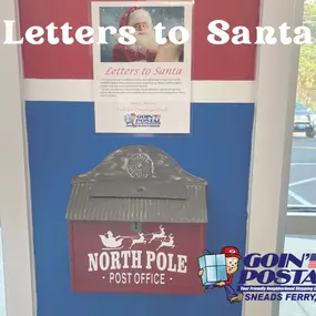 Sneads Ferry- we are excited to announce Goin’ Postal’s annual “Letters to Santa” campaign. All children (young and old) are invited to write a personal letter to Santa and send it in our exclusive, very special, incredibly festive, and magical North Pole Mailbox. Include a self-addressed, stamped envelope for a personal reply! Only at Goin’ Postal of Sneads Ferry- your friendly (and best!) neighborhood shipping center.