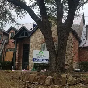 Springtree Restoration Roofing Team is in action on the work-in-progress project.