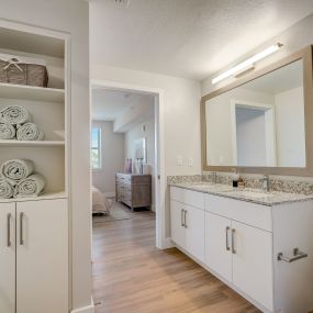 Double Sink Vanities and Storage at Everly Luxury Apartments in Naples FL