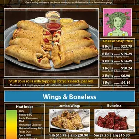 January 2025 Wings and Flinger Roll Menu for Flingers Pizza Pub in Bloomington, IL