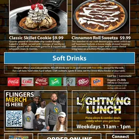 January 2025 Dessert & Drink Menu for Flingers Pizza Pub in Bloomington, IL