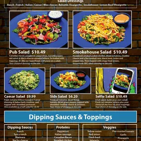 January 2025 Salad, Sauce & Topping Menu for Flingers Pizza Pub in Bloomington, IL