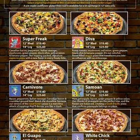 January 2025 Craft Pizza Menu for Flingers Pizza Pub in Bloomington, IL