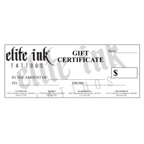 Elite Ink Tattoo Studios of Metro Detroit  Gift Certificates