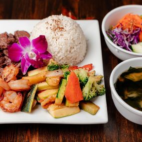 Hibachi Combo Steak Shrimp with Steamed Rice at Wakatobi Japanese Grill Hibachi and Sushi