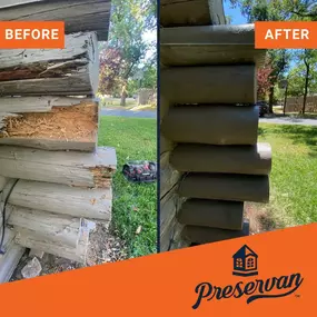 Before and after wood rot repair with Preservan.