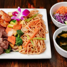 Hibachi Combo Steak Shrimp with Noodle at Wakatobi Japanese Grill Hibachi and Sushi