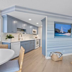 Coastal Kitchen update with blue Showplace cabinetry