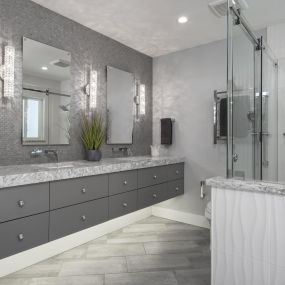 Contemporary Bathroom Remodel in gray & white.