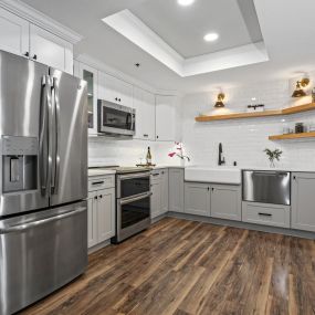 Kitchen remodel with open shelving and Showplace Cabinetry