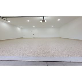 Commercial grade epoxy floor in Iced Coffee