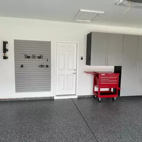 Upgrade your garage with custom storage to fit your needs! From cabinets to convenient slat wall, say goodbye to clutter. Elevate your garage game with our commercial grade epoxy floors for a shine that won't quit.