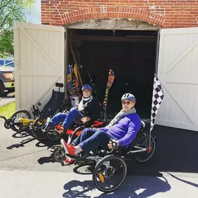 Trike renters exploring the Northwest River Trail on recumbents
