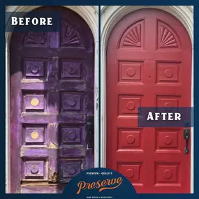 Before and after example of a door with wood rot repaired by Preservan