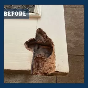 Before photo of wood rot on door