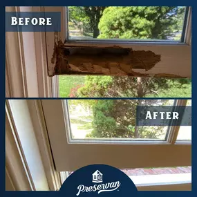 Before and after wood rot repair