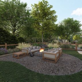 Landscape 3D rendering of outdoor area design.