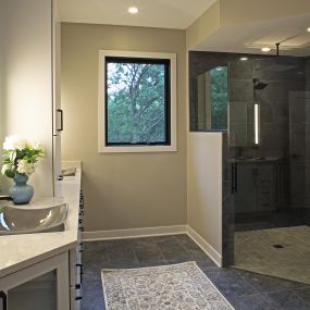 Newly remodeled bathroom with ample space for function and beautiful design provides the perfect  ambience.