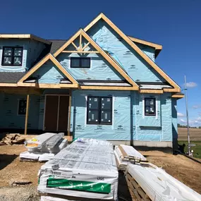 Ready to put up siding! James Hardie Boothbay Blue with Arctic White trims.