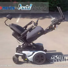 Avid Rehab – keep moving. Made by Merits with attitude and spirit for those who refuse to give up simply because of unique physical conditions. 
Featured here is Axcel Frequency, which offers a brilliant example of how an FWD power wheelchair should be designed with high-performance and independent hydraulic suspension. Large 9” rear casters to navigate, bright LED headlights, and taillights. A tool-free rear battery access helps to keep the battery in check and charged. The power reclines adjus