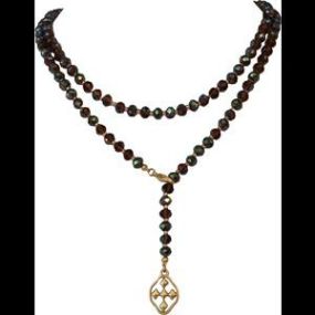 Necklace Lariat Brown Faceted Beads Shield by Gracewear