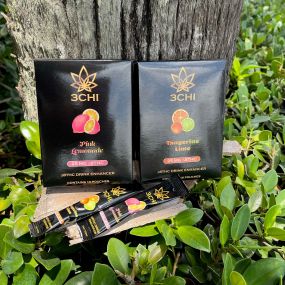 3CHI Delta 8 Drink Enhancers contain 25mg of a patented, extremely fast-acting powdered delta 8 THC