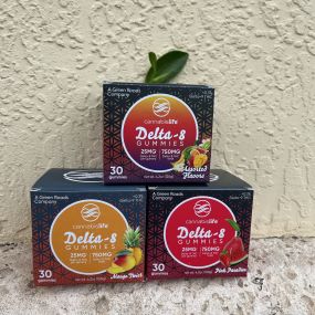 Cannabis Life (by Green Roads) Delta 8 gummies 750mg total, 25mg per gummy, in assorted, mango, watermelon and berries flavors.