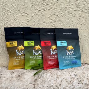 Koi 150mg D8 THC gummies in new flavors.