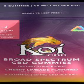 Koi Broad Spectrum CBD Nighttime Rest Gummies with Melatonin - in jars and sample packs.