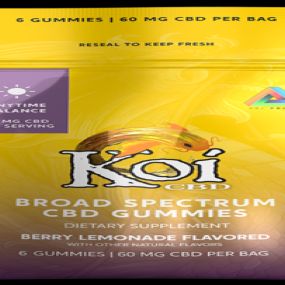 Koi Day/Anytime Balance Broad Spectrum CBD Gummies - in jars and sample 
packs.