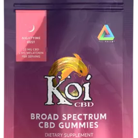 Koi Broad Spectrum CBD Nighttime Rest Gummies with Melatonin - in jars and sample packs.