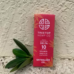 Delta 10 Vape Cartridges by Treetop in various strains, infused with Delta 8 THC. Each vape cartridge contains 950mg in a high quality 1 gram cartridge.