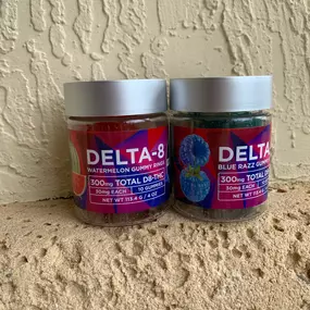 The delish and potent NO CAP 300mg Delta 8 THC gummy rings come in Watermelon, Blue Razz and Peach flavors.