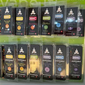 Chakra HHC one (1) gram cartridges and disposables in sativa, indica and hybrid strains