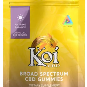 Koi Day/Anytime Balance Broad Spectrum CBD Gummies - in jars and sample 
packs.