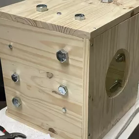 A patient's therapy was to build this box so he made it so others could do their therapy with it.