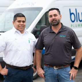 Technicians with bluefrog Plumbing + Drain of North Dallas heading out for plumbing maintenance calls in University Park.