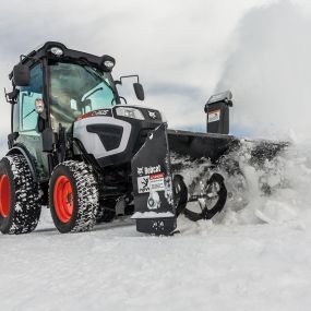 Bobcat Front Mount Snow Blower Attachment Driving Through Snow
