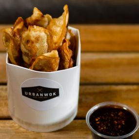 Stop by Urban Wok for 6 Chicken & Vegetable Potstickers served with your choice of our tasty Signature Sauces. Most popular is our Garlic, Ginger and GF Tamari!