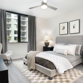 Bedroom in the B2 floor plan at Camden Atlantic apartments in Plantation, Florida.