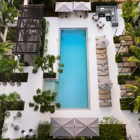 Bird's eye view of pool at Camden Atlantic apartments in Plantation, Florida.