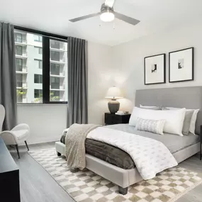 Bedroom in the B2 floor plan at Camden Atlantic apartments in Plantation, Florida.