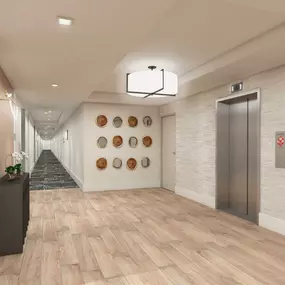 Elevator and hallway at Camden Atlantic apartments