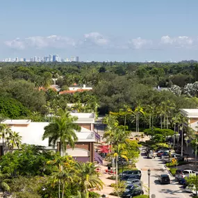 East view of the Fountains Plaza and Fort Lauderdale at Camden Atlantic apartments in Plantation, Florida.